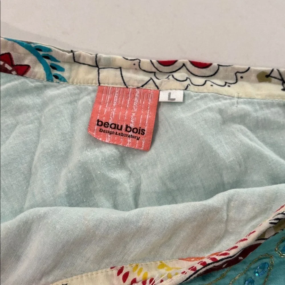 Vintage Beau Bois mandala fun print skirt with contrasting hem/beads size Large - Picture 4 of 4